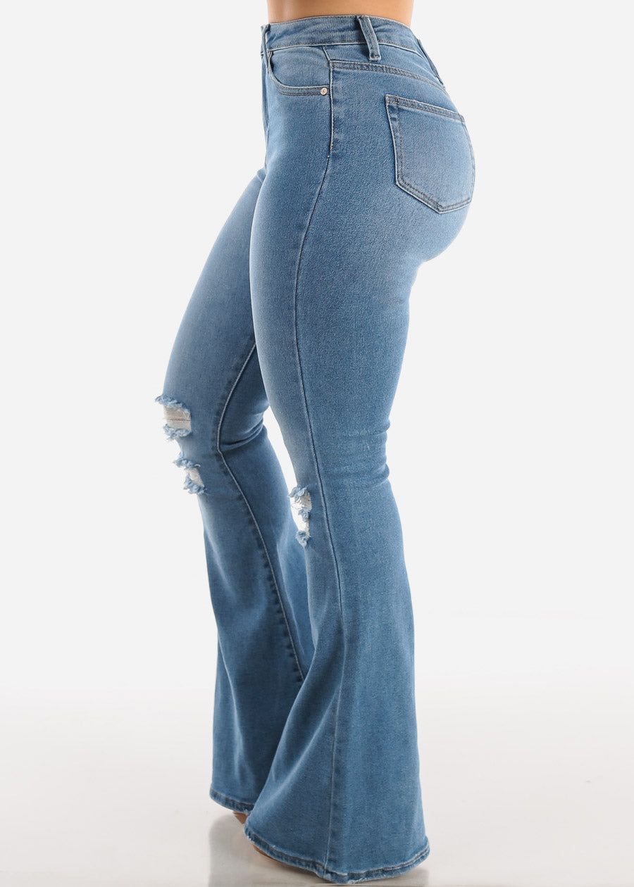 High Waist Distressed Flared Jeans Light Wash sold by Moda product image thumbnail 3