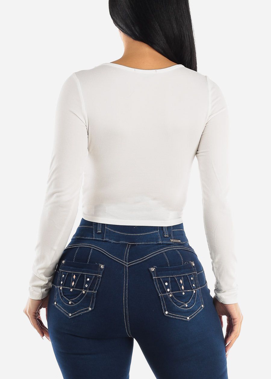 White Long Sleeve Corset Style Crop Top sold by Moda product image thumbnail 4