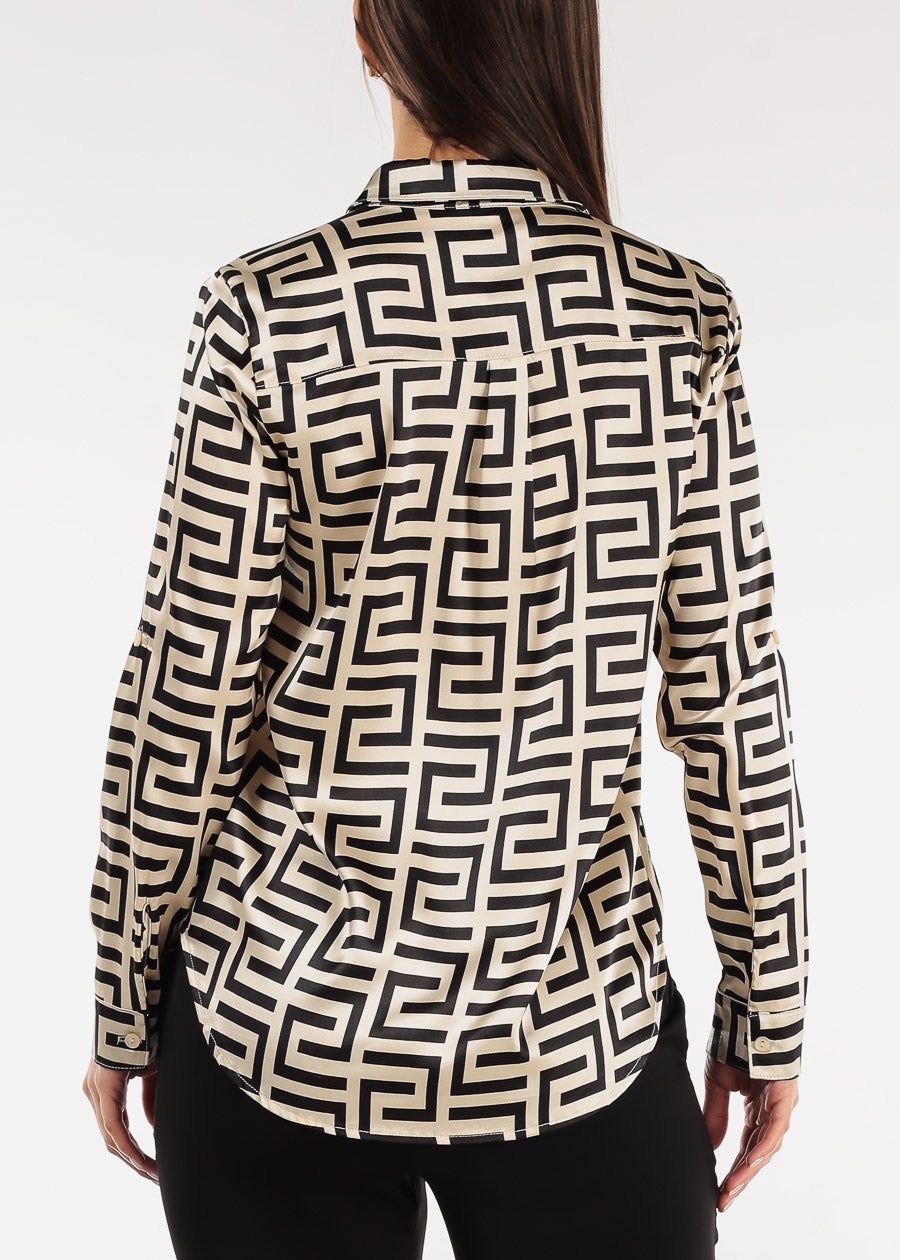 Printed Long Sleeve Button Down Satin Blouse sold by Moda product image thumbnail 4