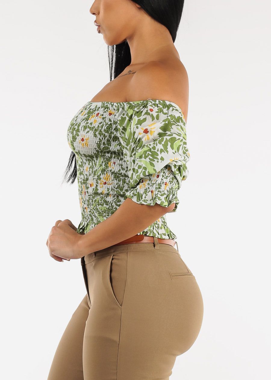 Smocked Off Shoulder Floral Top Green sold by Moda product image thumbnail 3