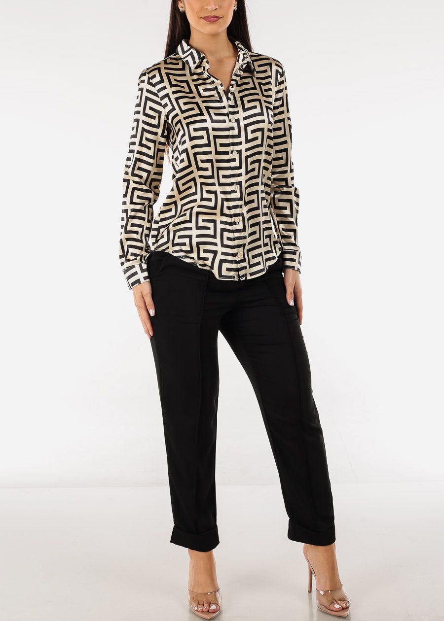 Printed Long Sleeve Button Down Satin Blouse sold by Moda product image thumbnail 2