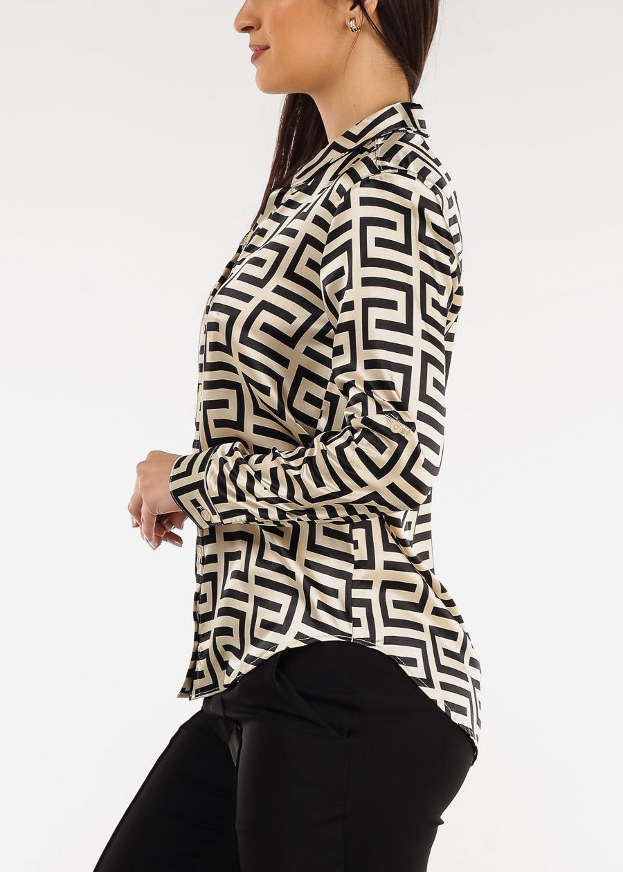 Printed Long Sleeve Button Down Satin Blouse sold by Moda product image thumbnail 3