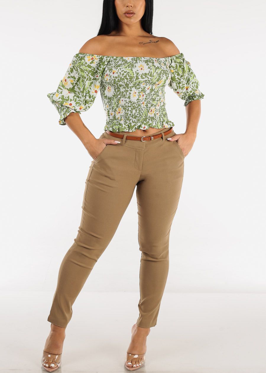 Smocked Off Shoulder Floral Top Green sold by Moda product image thumbnail 2