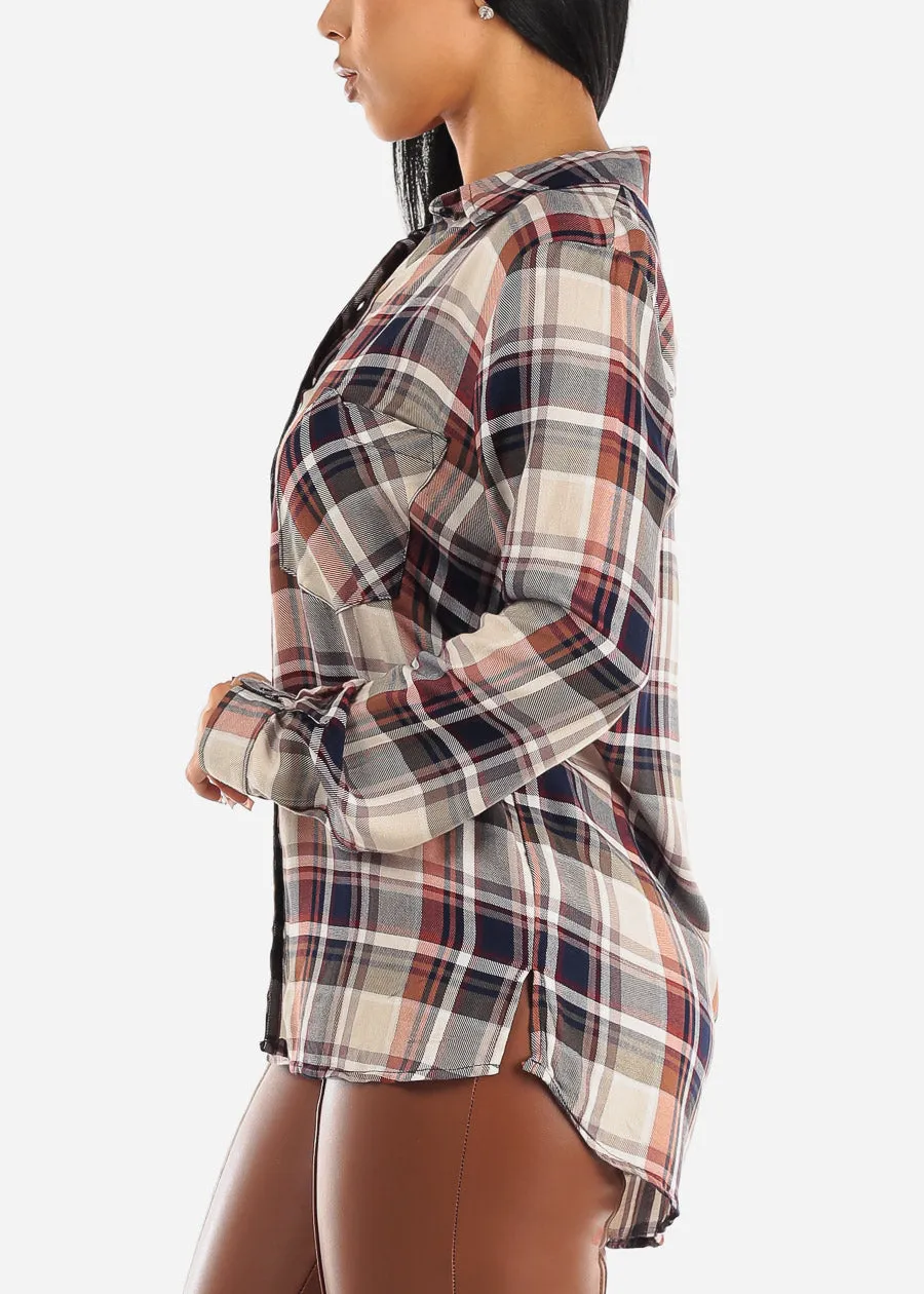 Long Sleeve Button Down Plaid Collared Blouse sold by Moda product image thumbnail 5