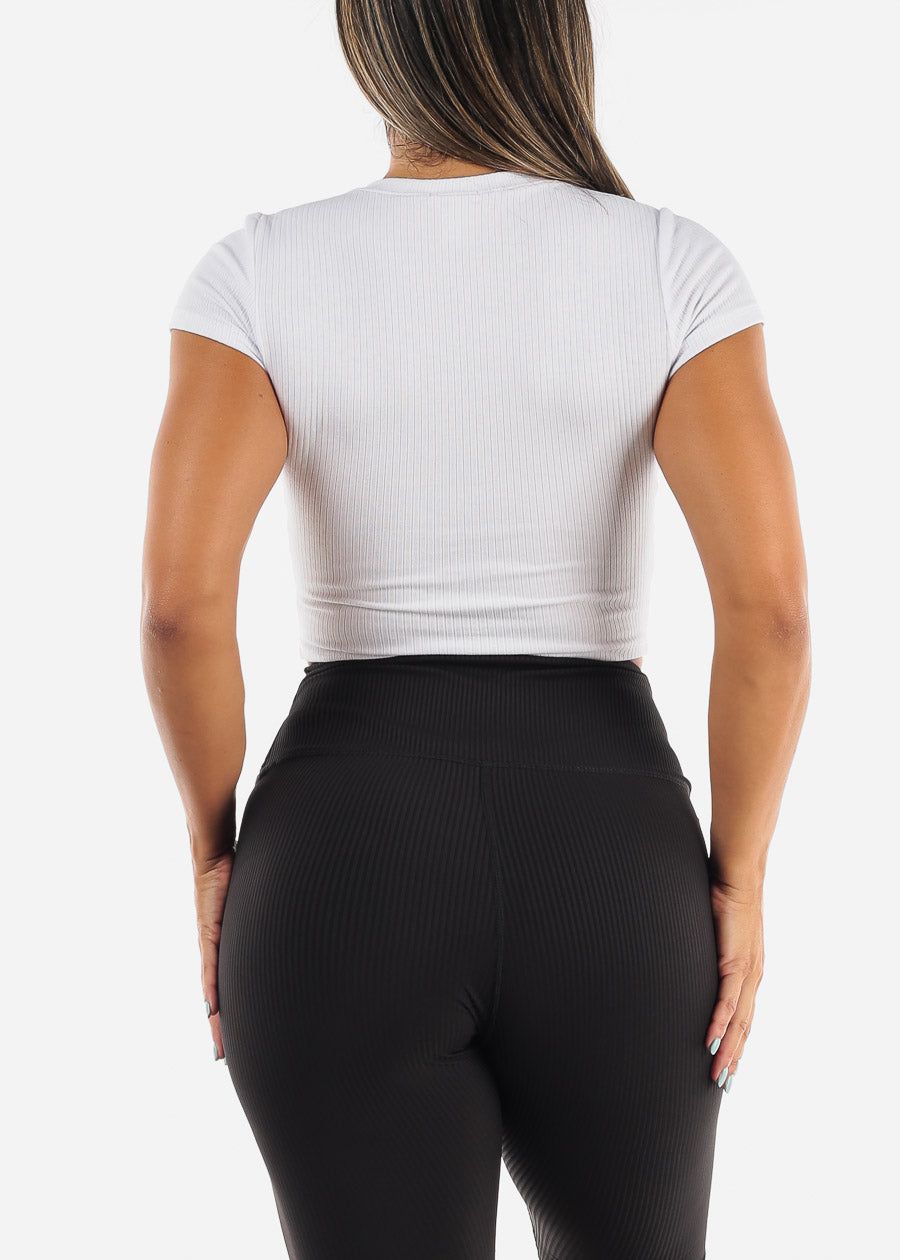 Basic V Neck Ribbed Crop Top White sold by Moda product image thumbnail 4