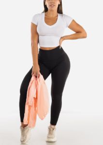 Basic V Neck Ribbed Crop Top White sold by Moda