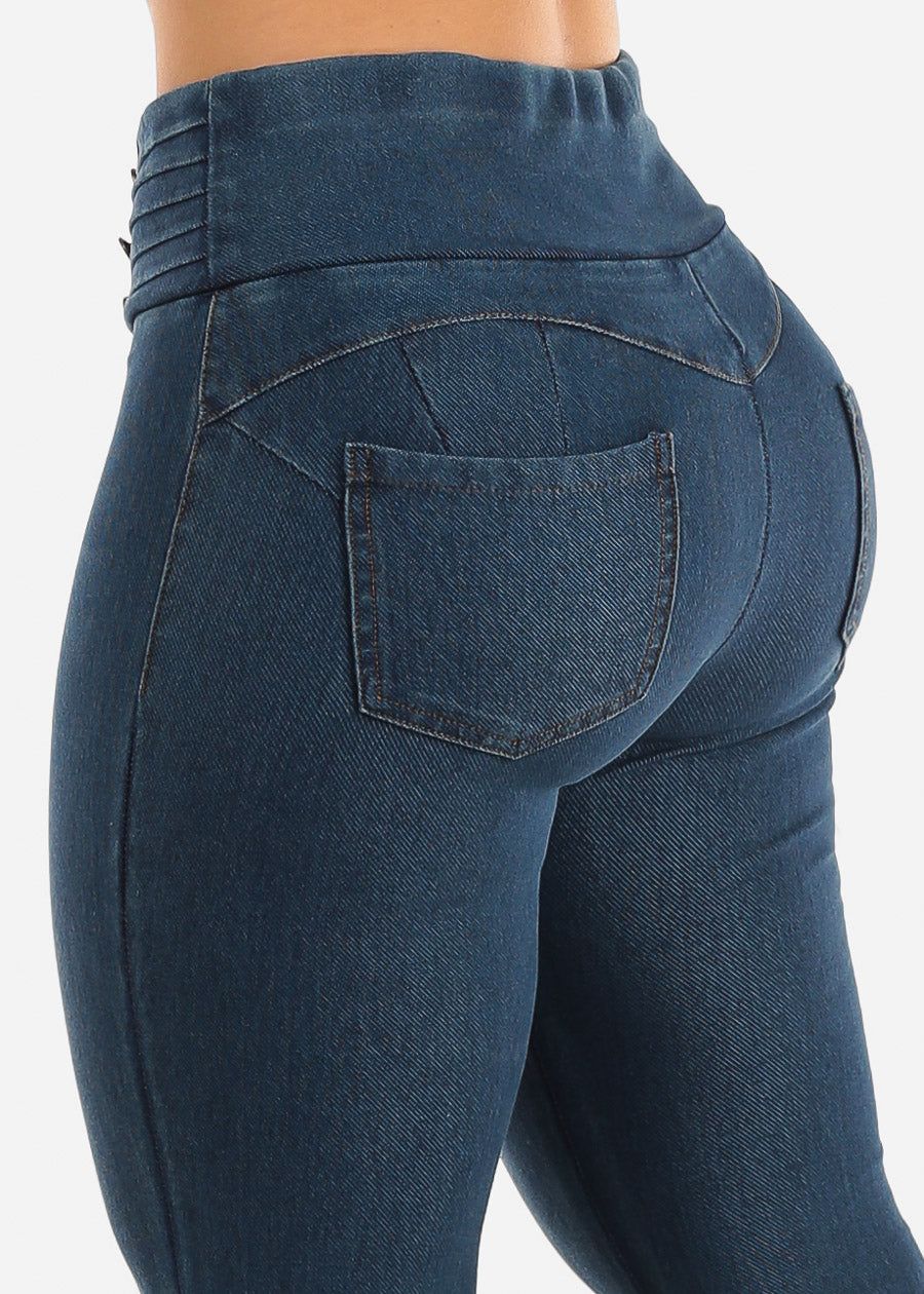 Levantacola Pull On High Waist Denim Jeggings Blue sold by Moda