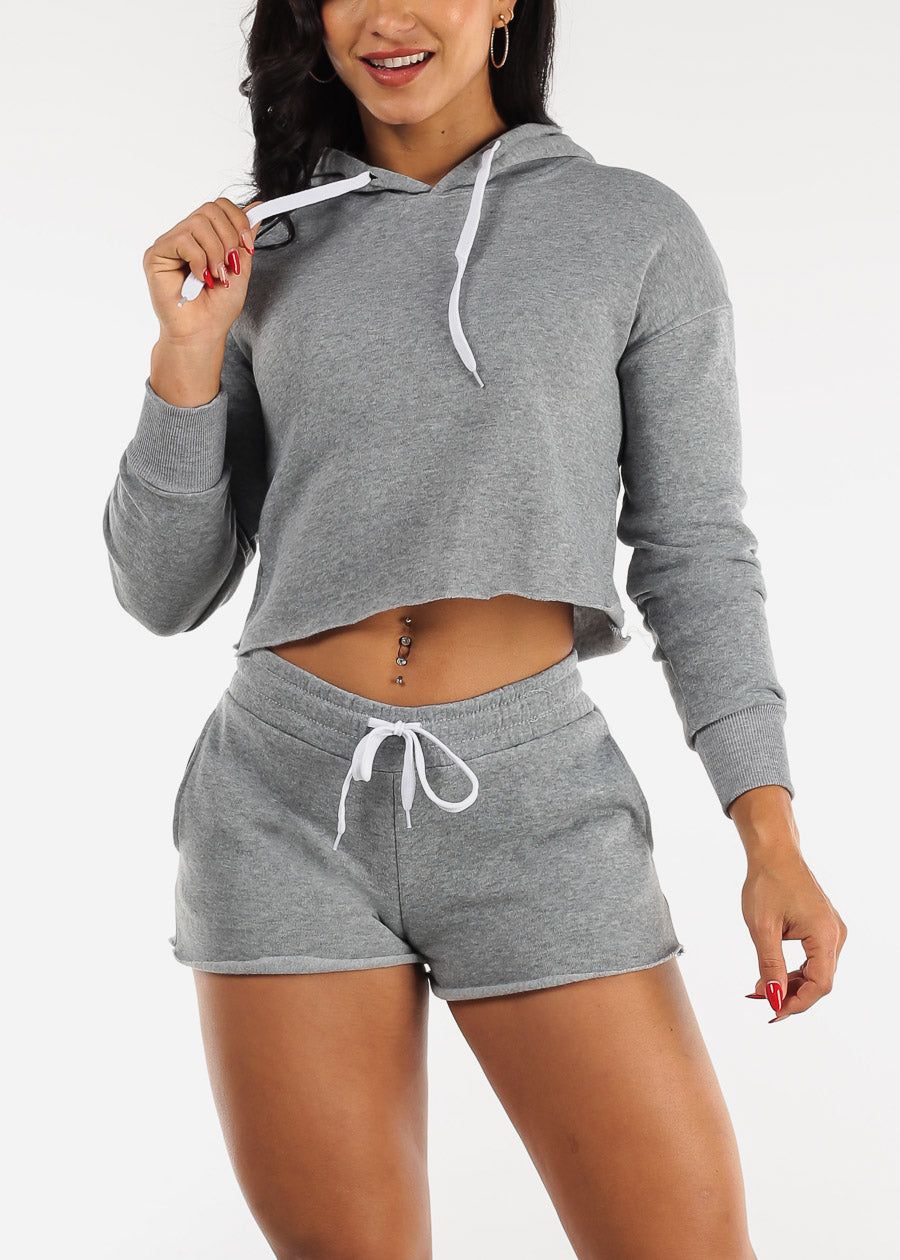 Fleece Cropped Hoodie & Shorts Grey (2 PCE SET) sold by Moda