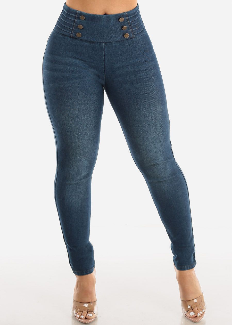 Levantacola Pull On High Waist Denim Jeggings Blue sold by Moda product image thumbnail 3