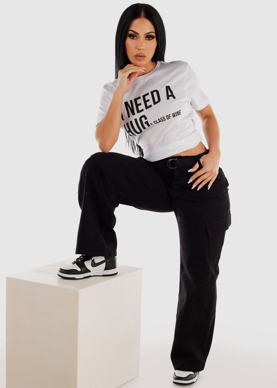 Black High Waist Straight Wide Leg Cargo Pants with Belt sold by Moda product image thumbnail 2