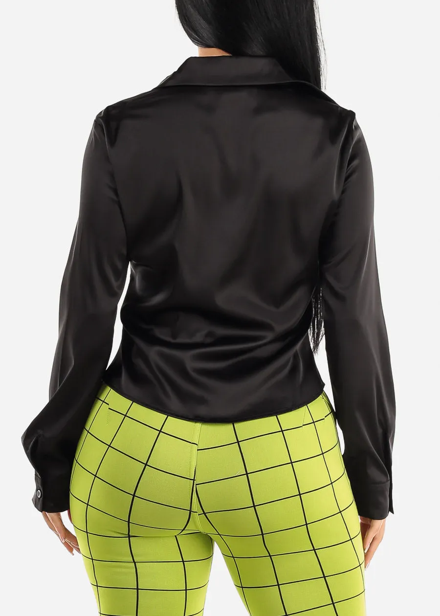 Black Satin Button Up Shirt sold by Moda product image thumbnail 5