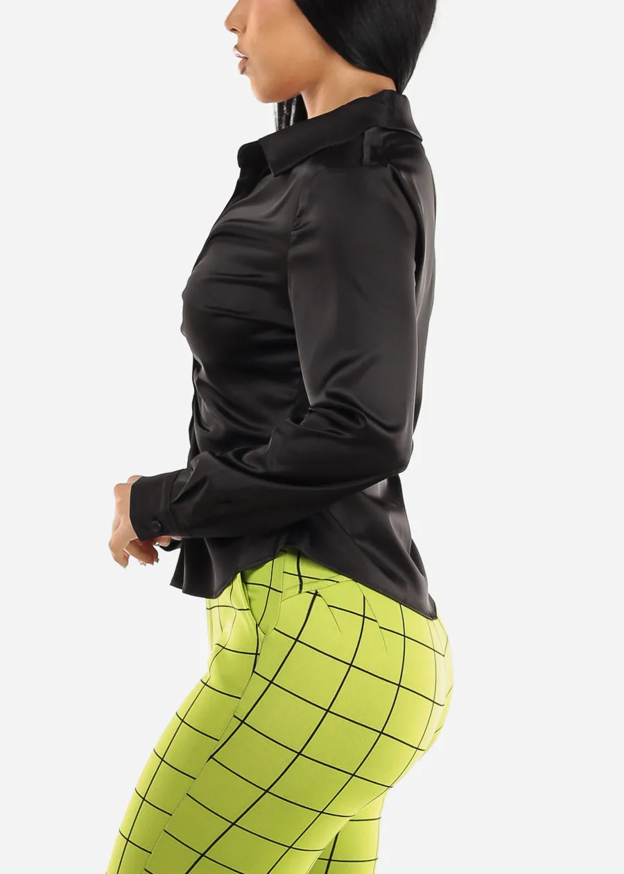 Black Satin Button Up Shirt sold by Moda product image thumbnail 4