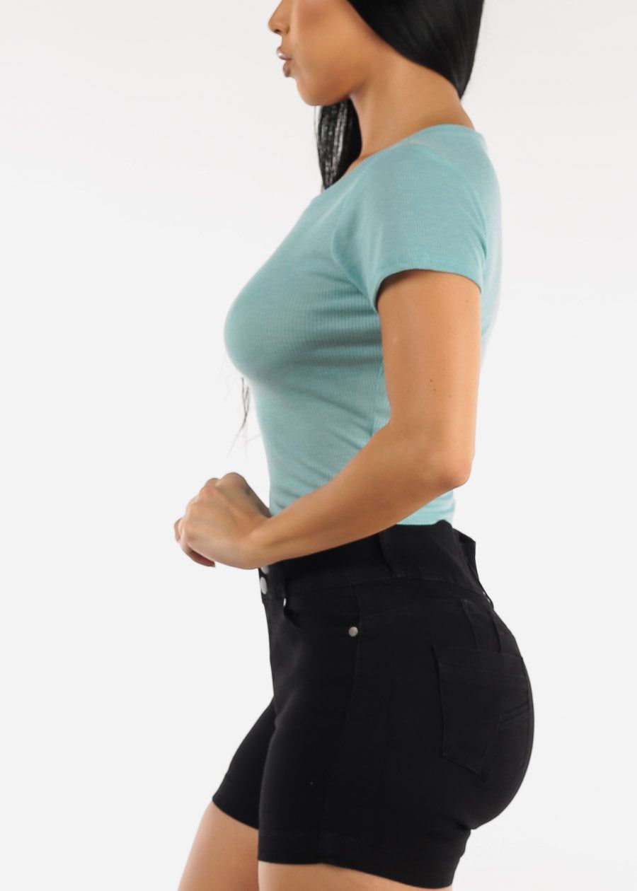 Short Sleeve Basic Crewneck Crop Top Aqua sold by Moda product image thumbnail 3