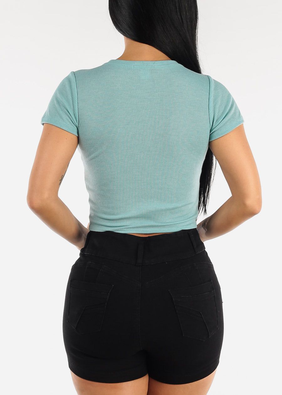 Short Sleeve Basic Crewneck Crop Top Aqua sold by Moda product image thumbnail 4