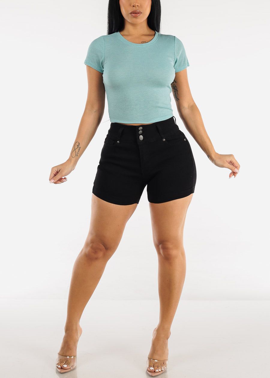 Short Sleeve Basic Crewneck Crop Top Aqua sold by Moda product image thumbnail 2