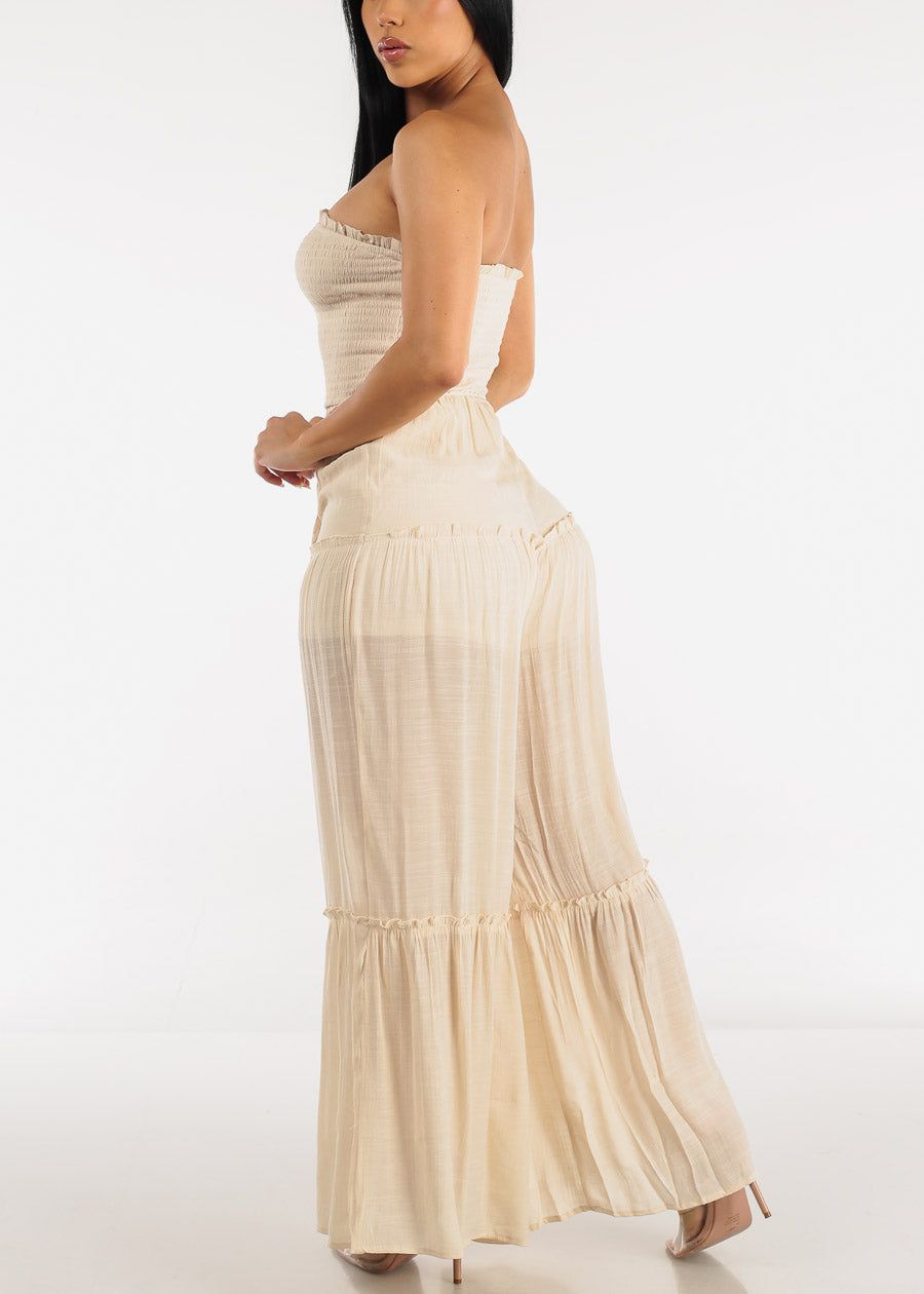 Strapless Smocked Ruffle Jumpsuit Beige sold by Moda product image thumbnail 4