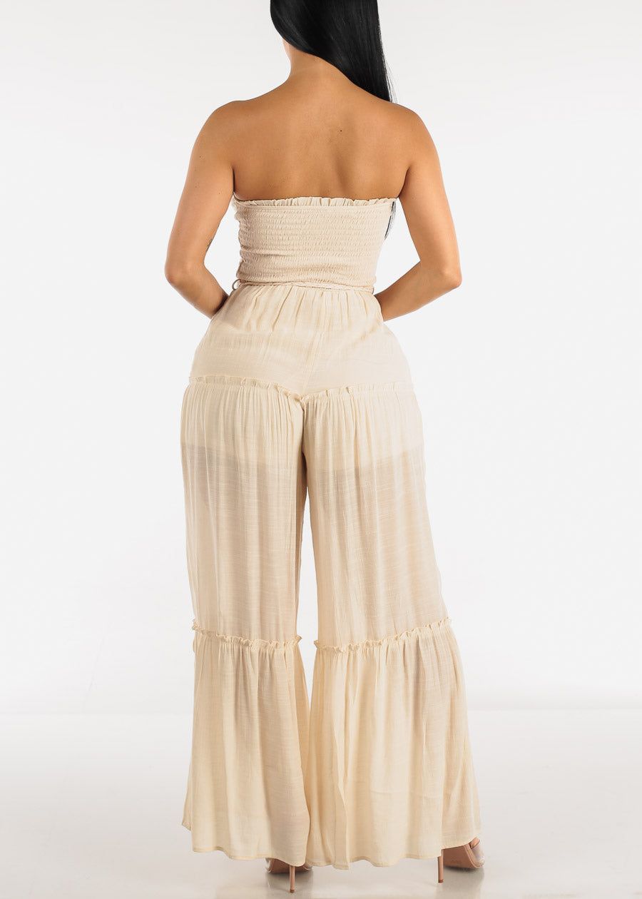 Strapless Smocked Ruffle Jumpsuit Beige sold by Moda product image thumbnail 3