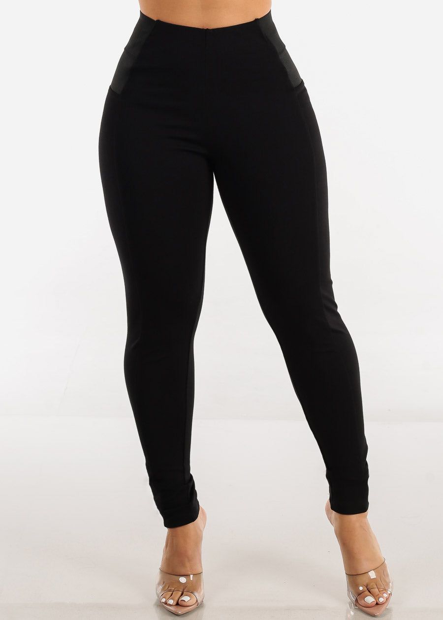 High Waisted Black Skinny Pants w Spandex Sides sold by Moda