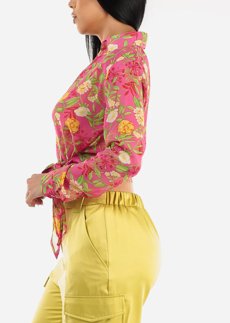 Long Sleeve Surplice Floral Blouse Fuchsia sold by Moda product image thumbnail 3