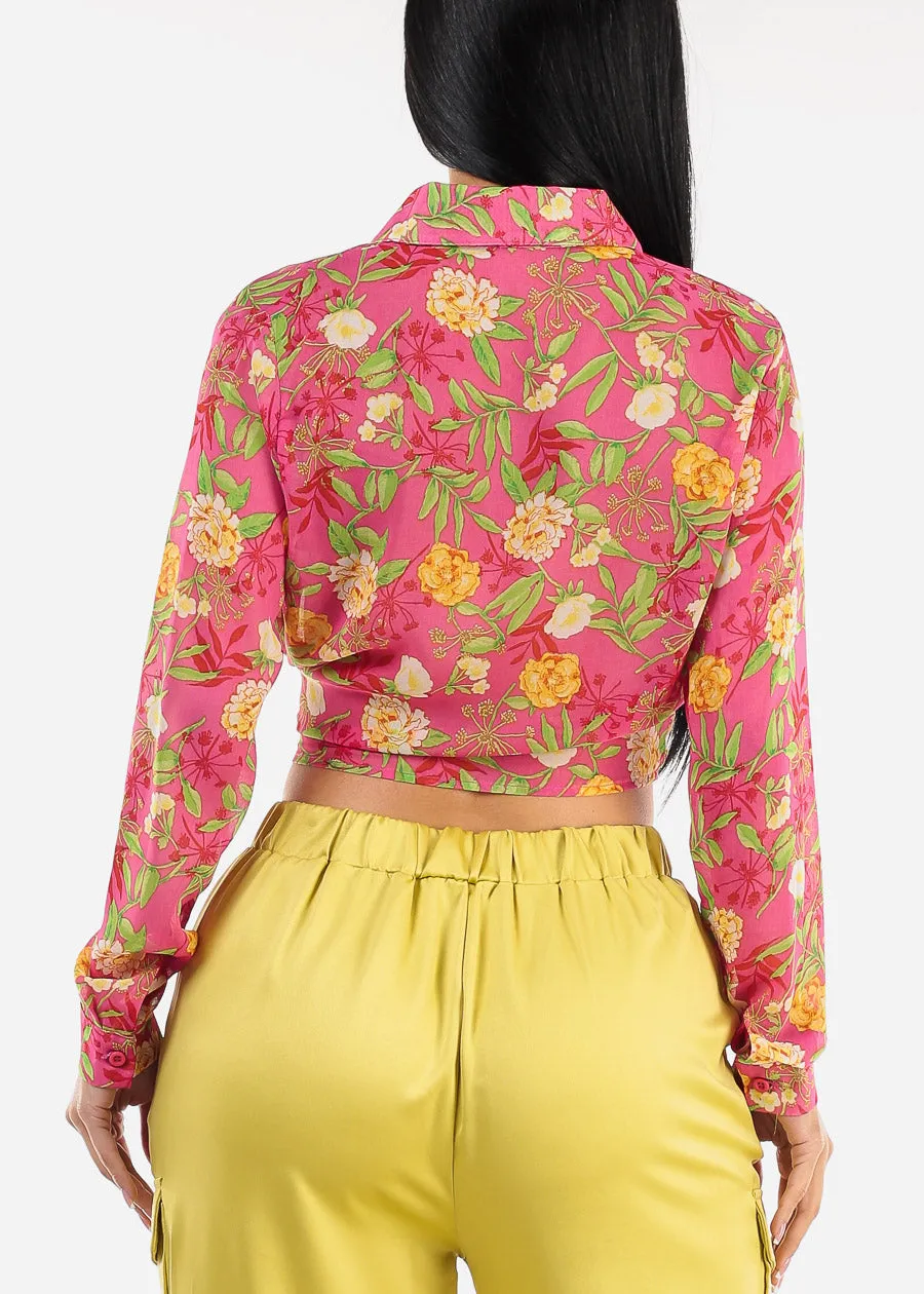 Long Sleeve Surplice Floral Blouse Fuchsia sold by Moda product image thumbnail 4