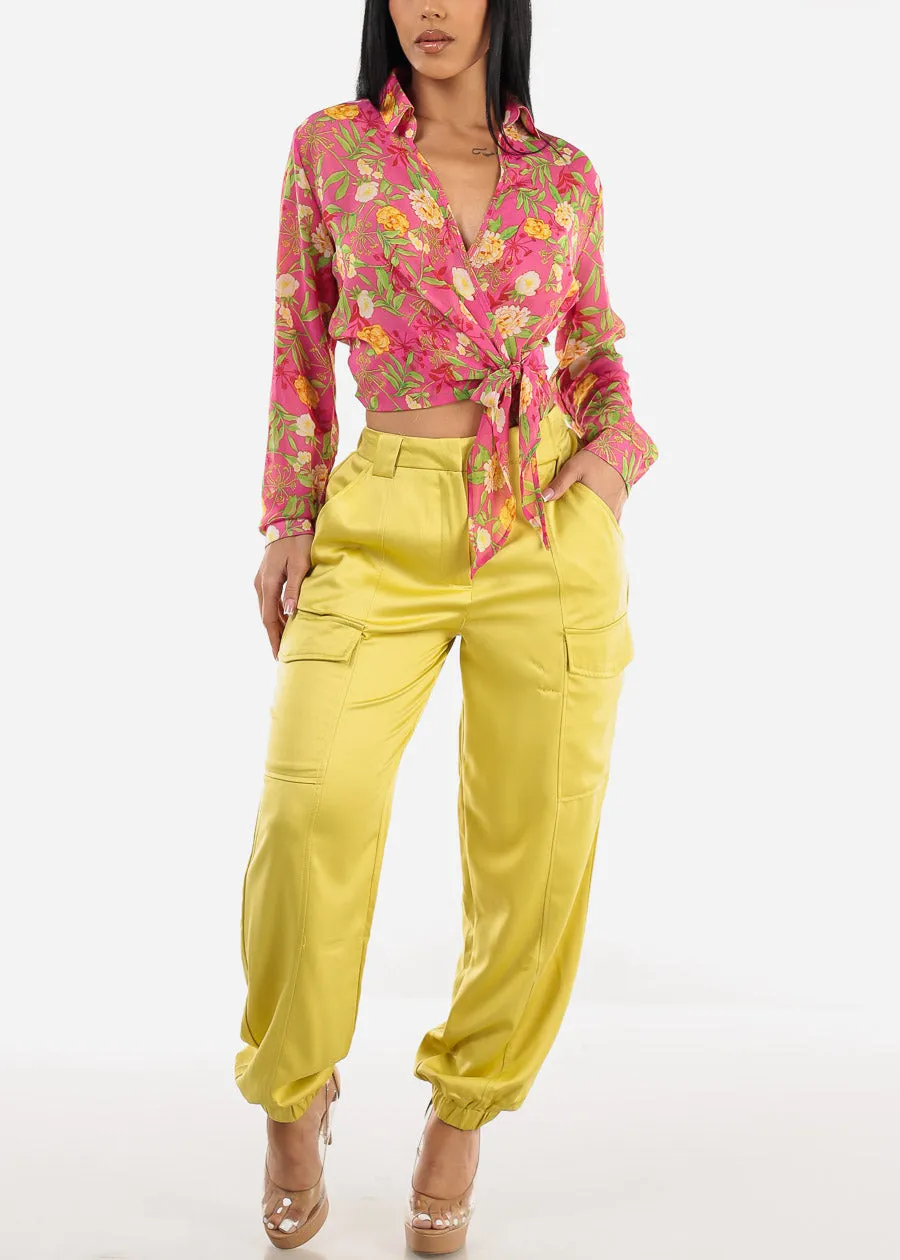 Long Sleeve Surplice Floral Blouse Fuchsia sold by Moda product image thumbnail 2