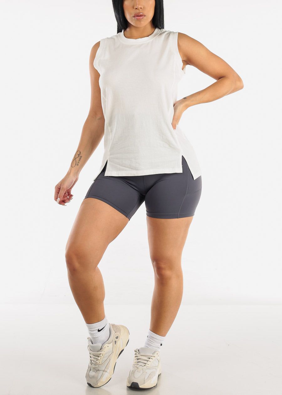 Pima Cotton Sleeveless Top Ivory w Slit Sides sold by Moda product image thumbnail 2