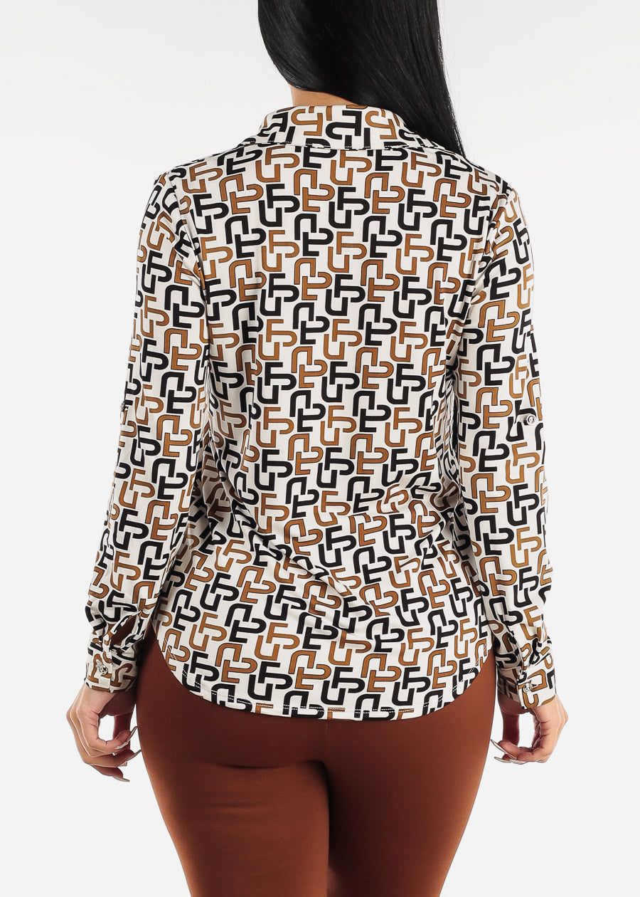 Long Sleeve Button Down Printed Blouse White sold by Moda product image thumbnail 4