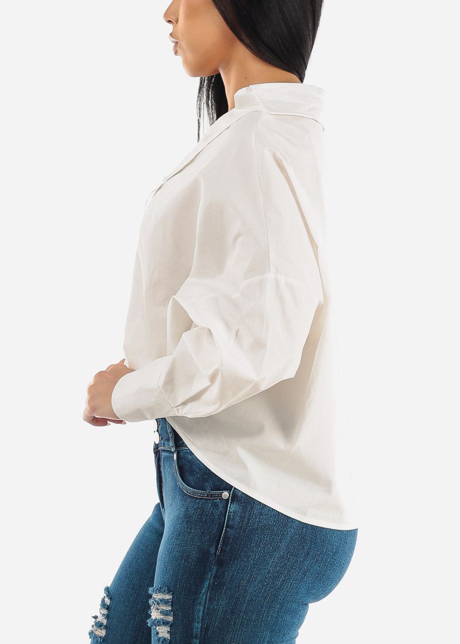 White Oversized Twist Front Button Up Shirt sold by Moda product image thumbnail 4