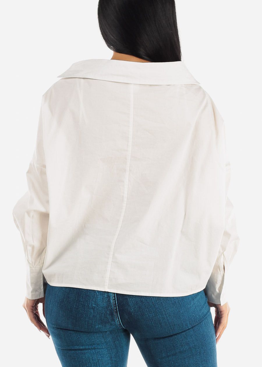 White Oversized Twist Front Button Up Shirt sold by Moda product image thumbnail 5