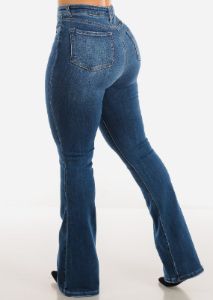 Super High Rise Flared Jeans Dark Med Blue sold by Moda