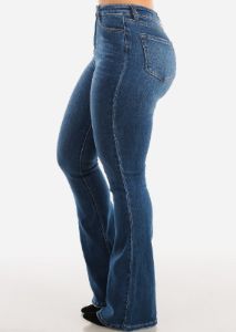 Super High Rise Flared Jeans Dark Med Blue sold by Moda