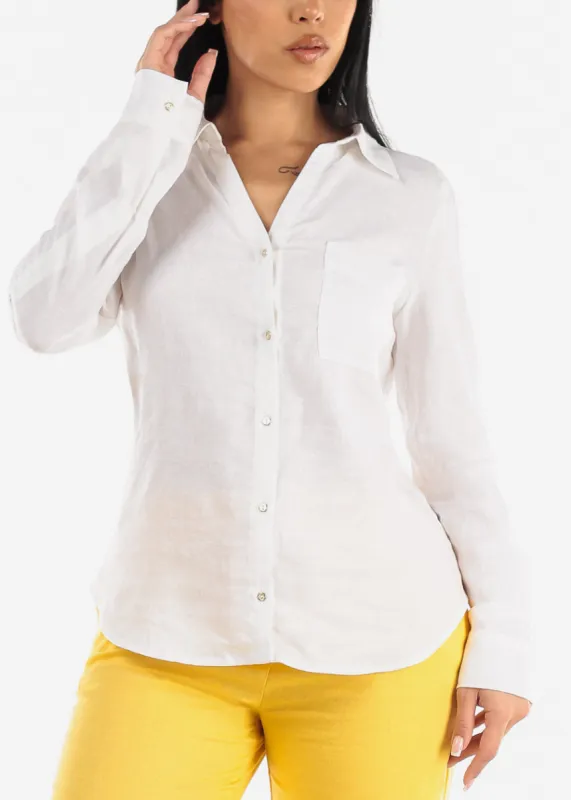 White Linen Button Down Shirt sold by Moda