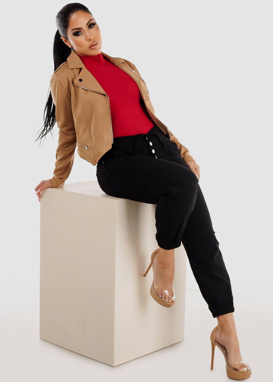 Long Sleeve Mock Neck Ribbed Sweater Red sold by Moda product image thumbnail 2