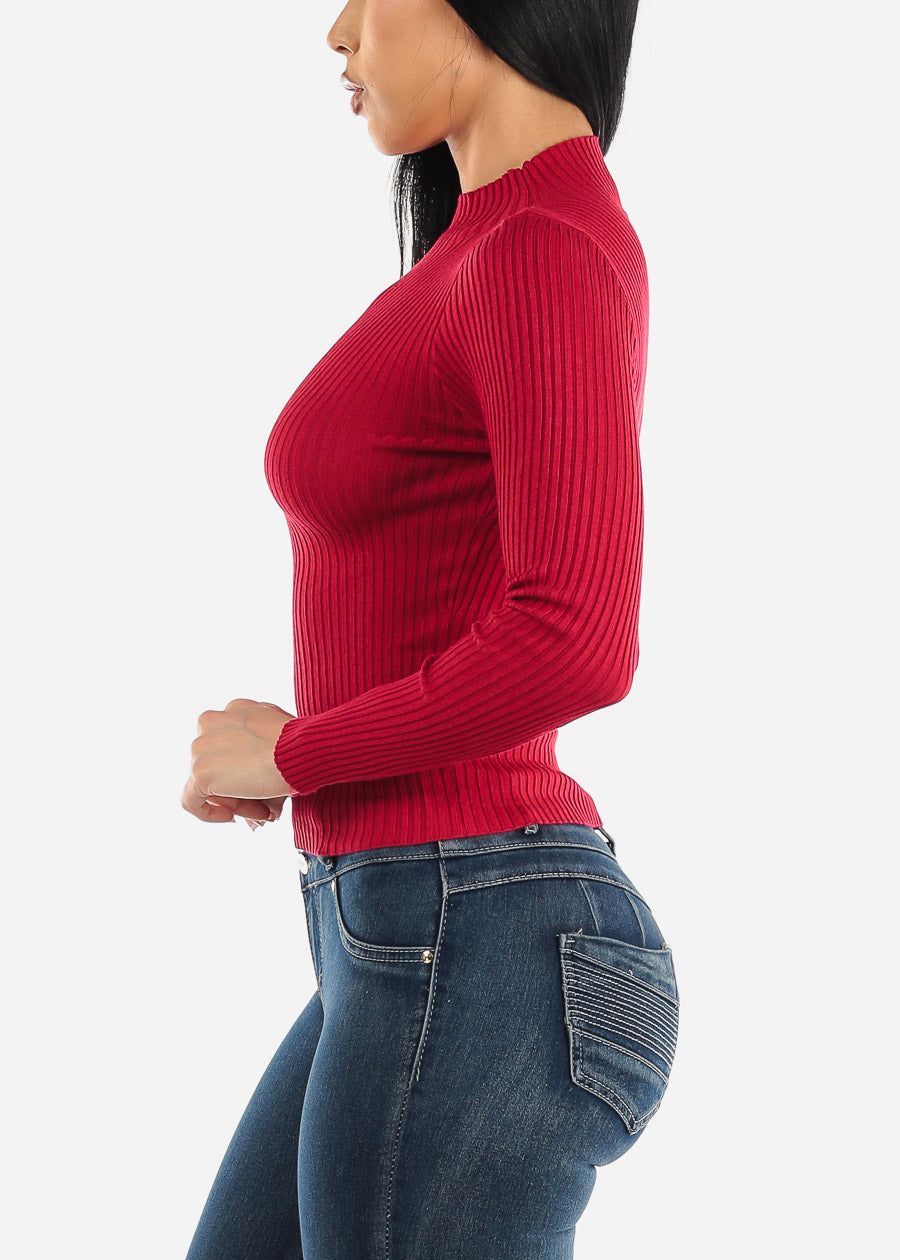 Long Sleeve Mock Neck Ribbed Sweater Red sold by Moda product image thumbnail 4