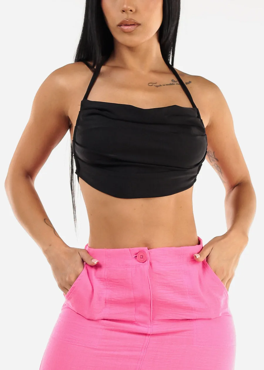 Open Tie Back Black Halter Crop Top sold by Moda product image thumbnail 5
