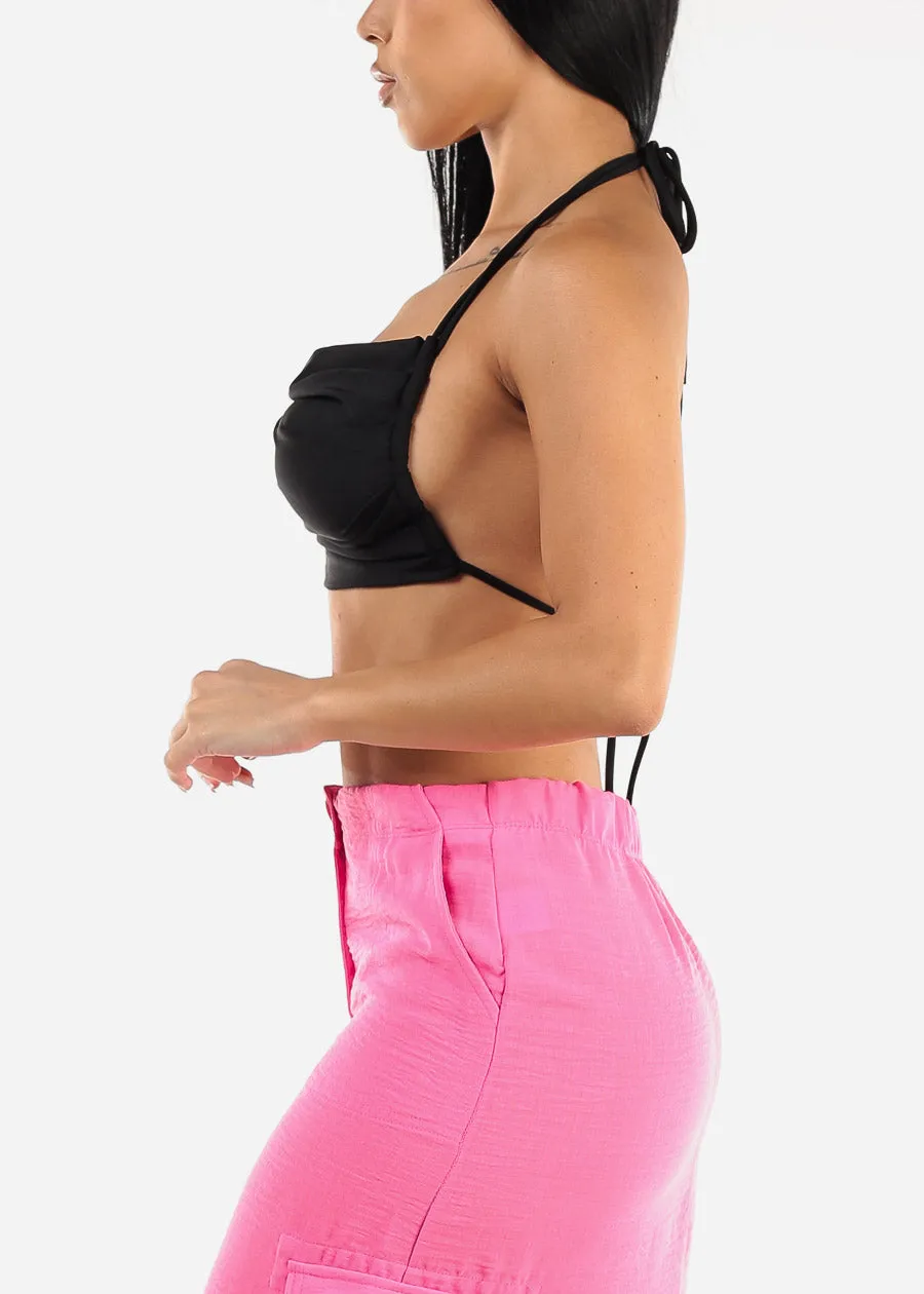 Open Tie Back Black Halter Crop Top sold by Moda product image thumbnail 3