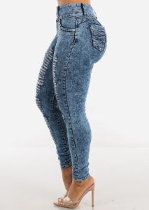 Butt Lifting Distressed Acid Wash Skinny Jeans sold by Moda