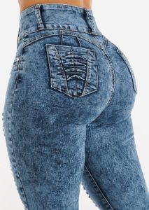 Butt Lifting Distressed Acid Wash Skinny Jeans sold by Moda