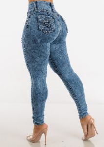 Butt Lifting Distressed Acid Wash Skinny Jeans sold by Moda