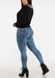 Butt Lifting Distressed Acid Wash Skinny Jeans sold by Moda