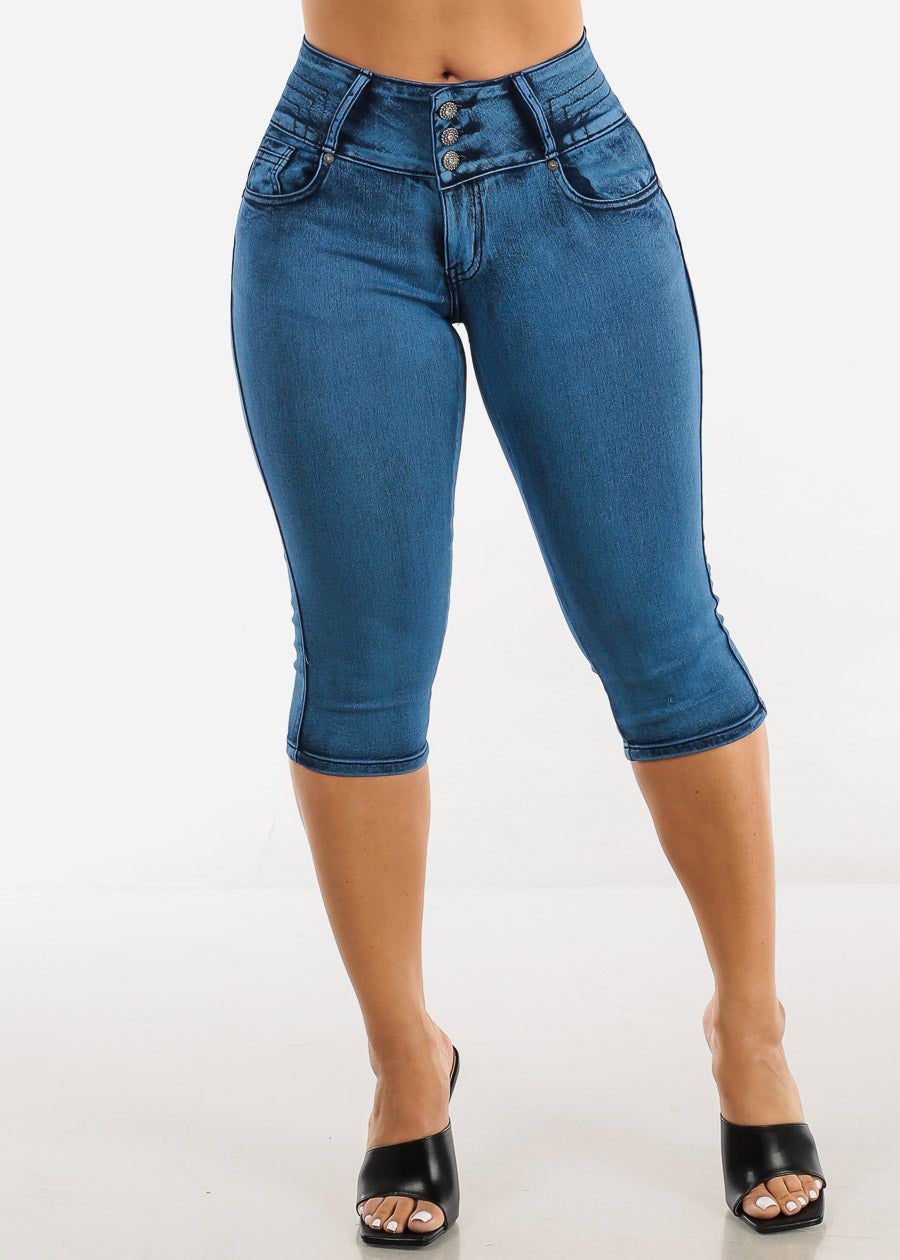 Mid Rise Butt Lifting Denim Capris Blue sold by Moda product image thumbnail 3