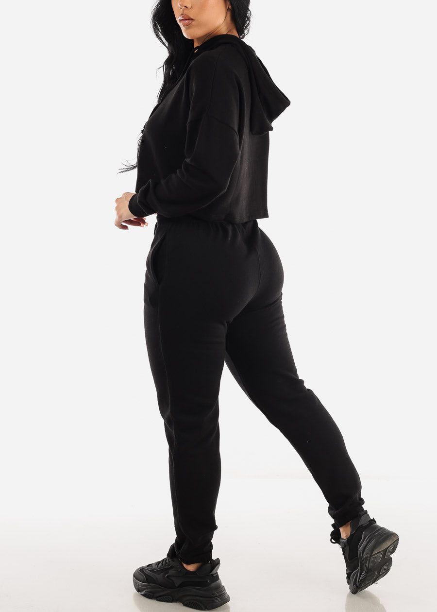 Black Drawstring Waist French Terry Jogger Pants sold by Moda product image thumbnail 5