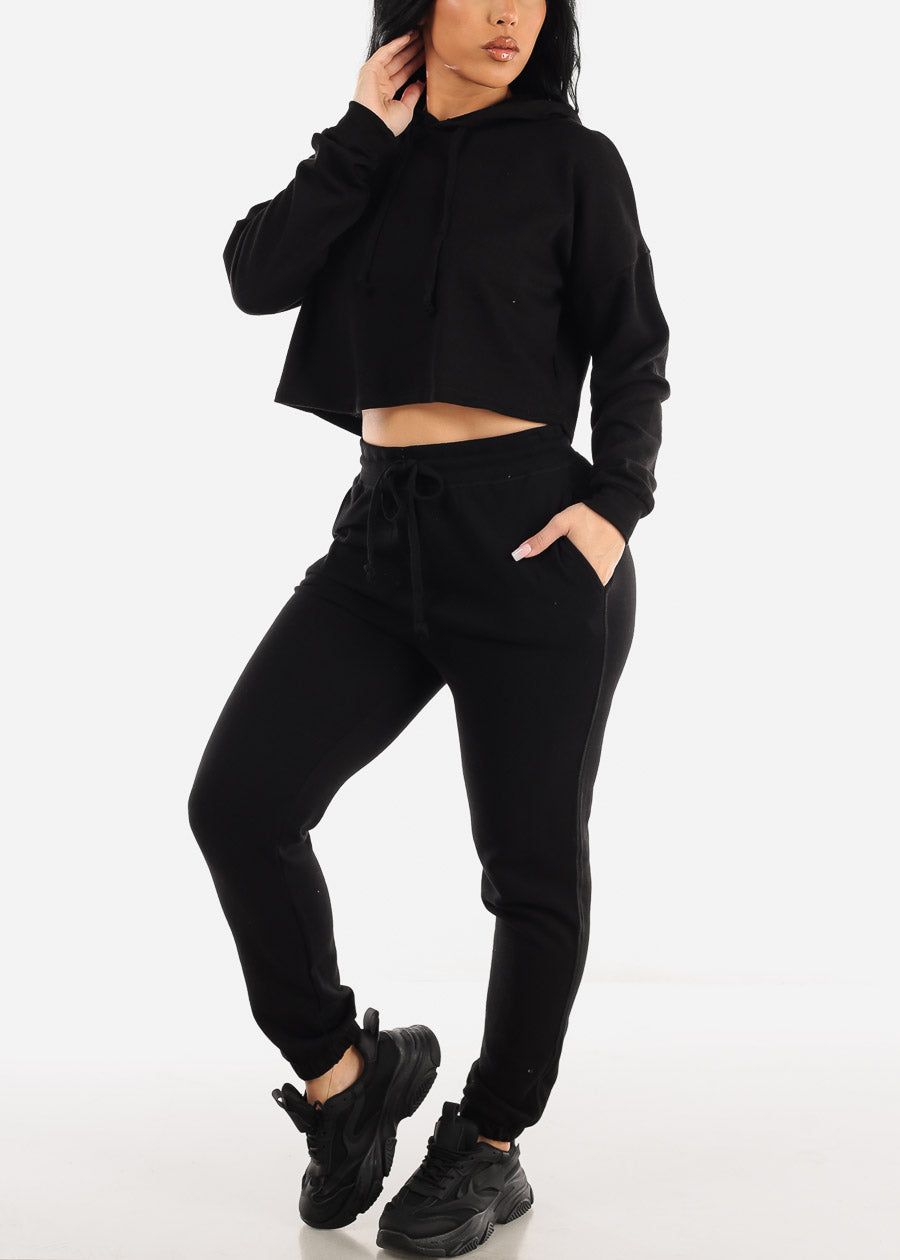 Black Drawstring Waist French Terry Jogger Pants sold by Moda product image thumbnail 2