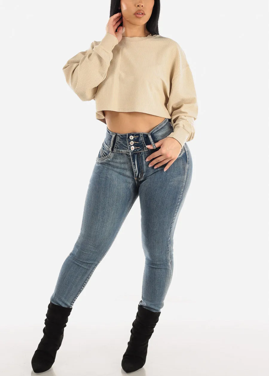 Ultra High Waisted Butt Lifting Skinny Jeans Med Sand Wash sold by Moda product image thumbnail 2