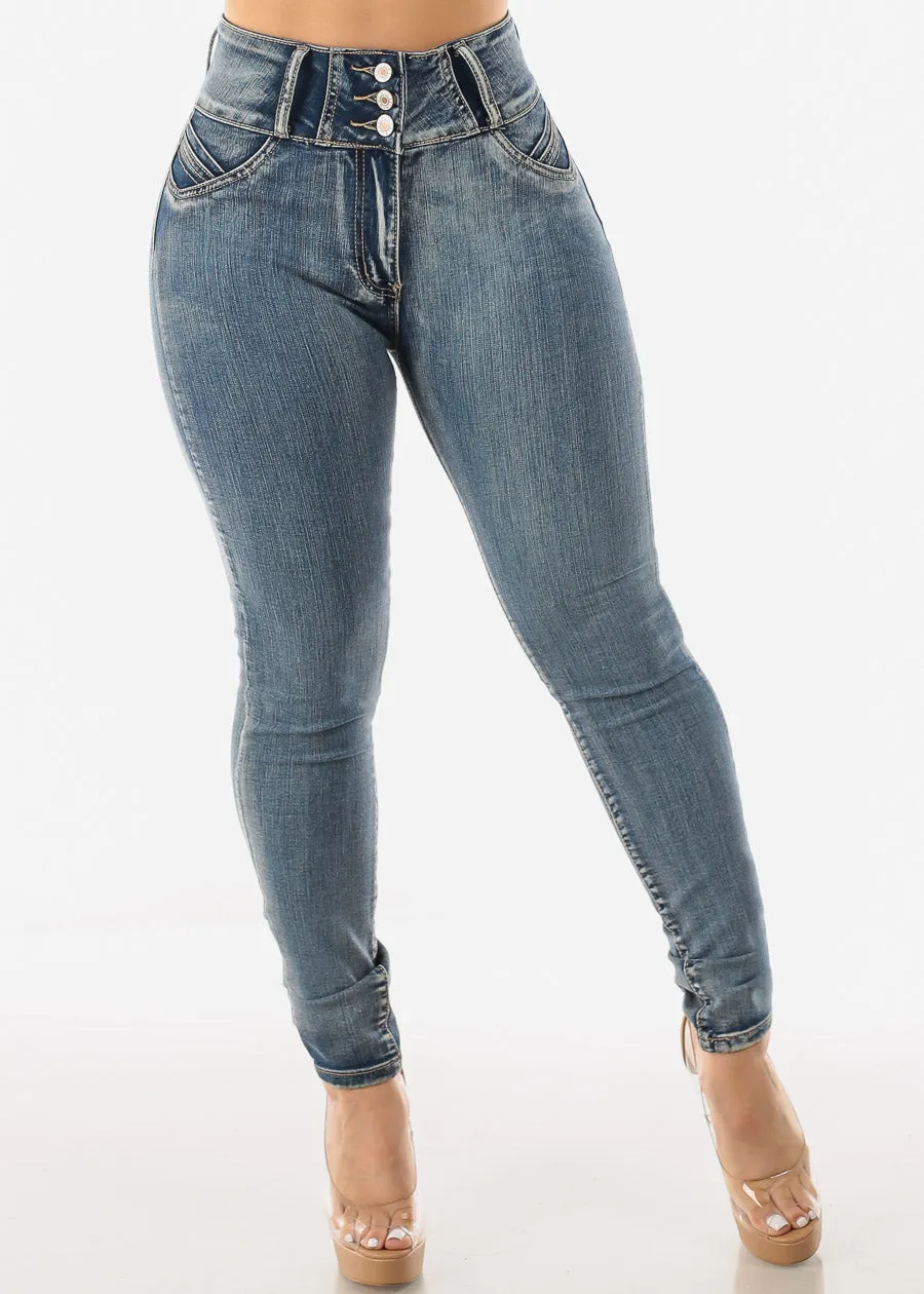 Ultra High Waisted Butt Lifting Skinny Jeans Med Sand Wash sold by Moda product image thumbnail 3