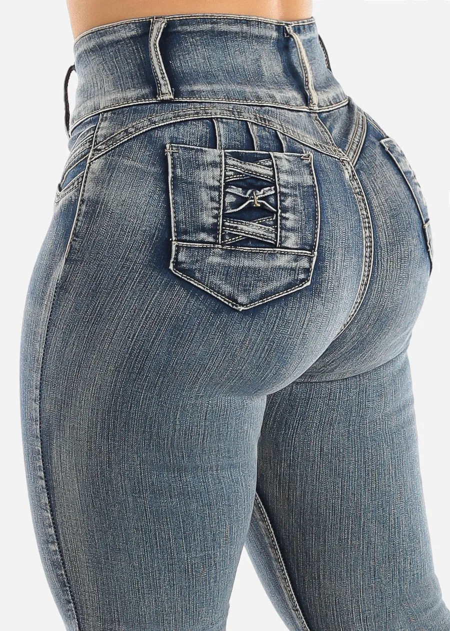 Ultra High Waisted Butt Lifting Skinny Jeans Med Sand Wash sold by Moda