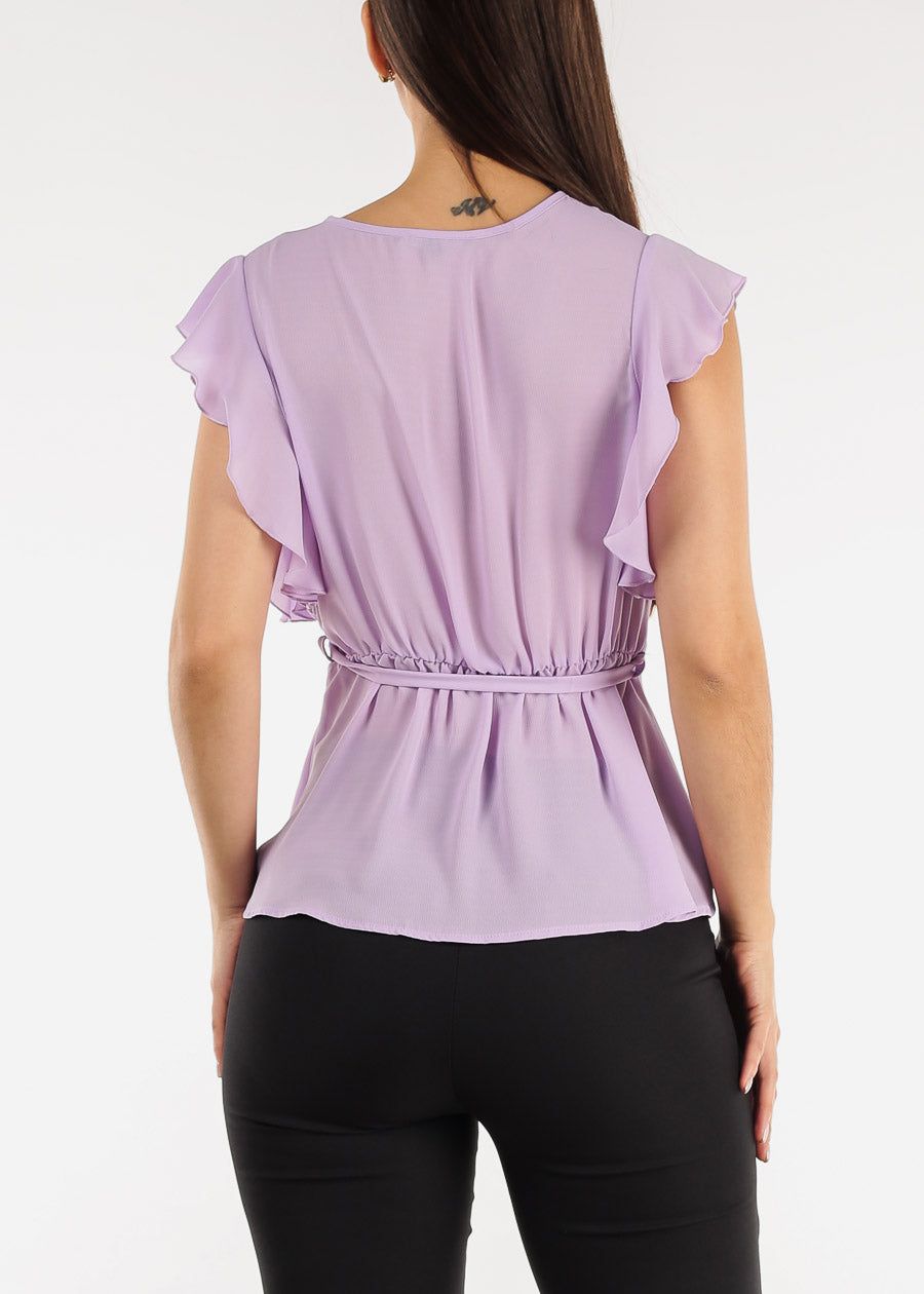 Short Sleeve Surplice Peplum Blouse Lavender w Ruffle Trim sold by Moda product image thumbnail 4
