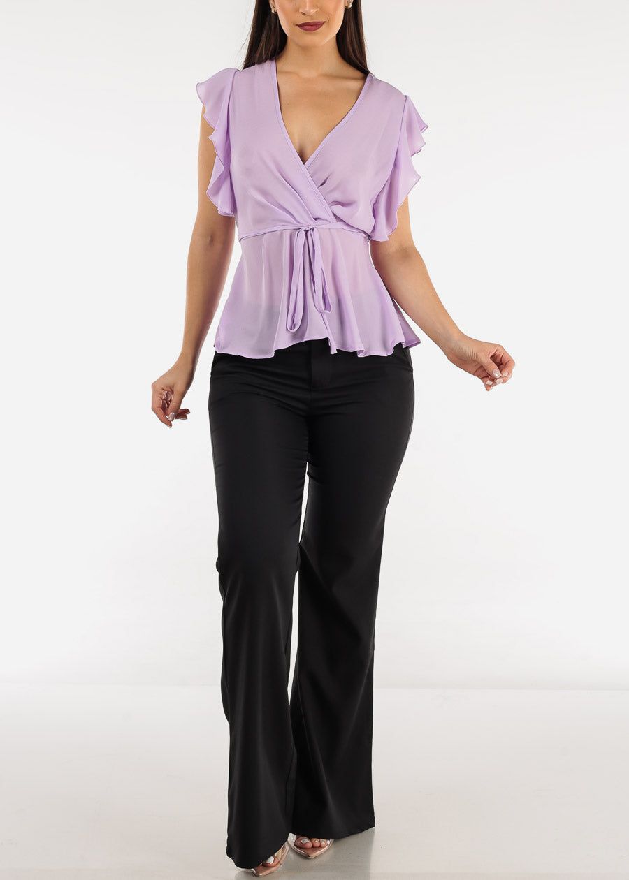Short Sleeve Surplice Peplum Blouse Lavender w Ruffle Trim sold by Moda product image thumbnail 2