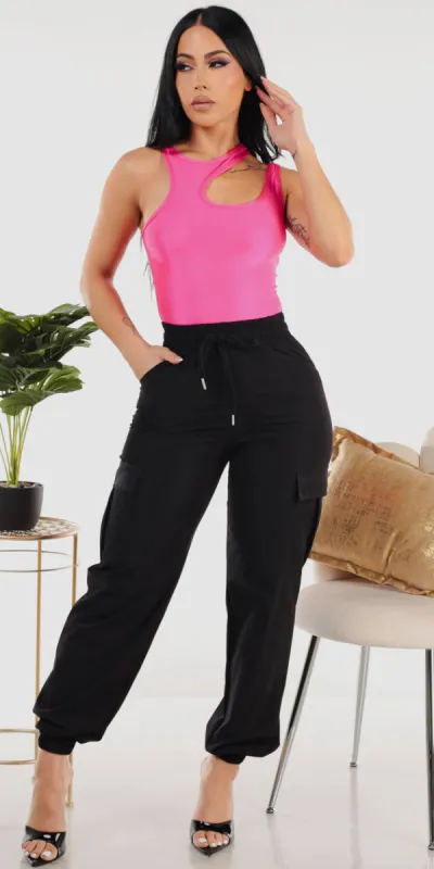 Fuchsia Black Cargo Jogger Set sold by Moda