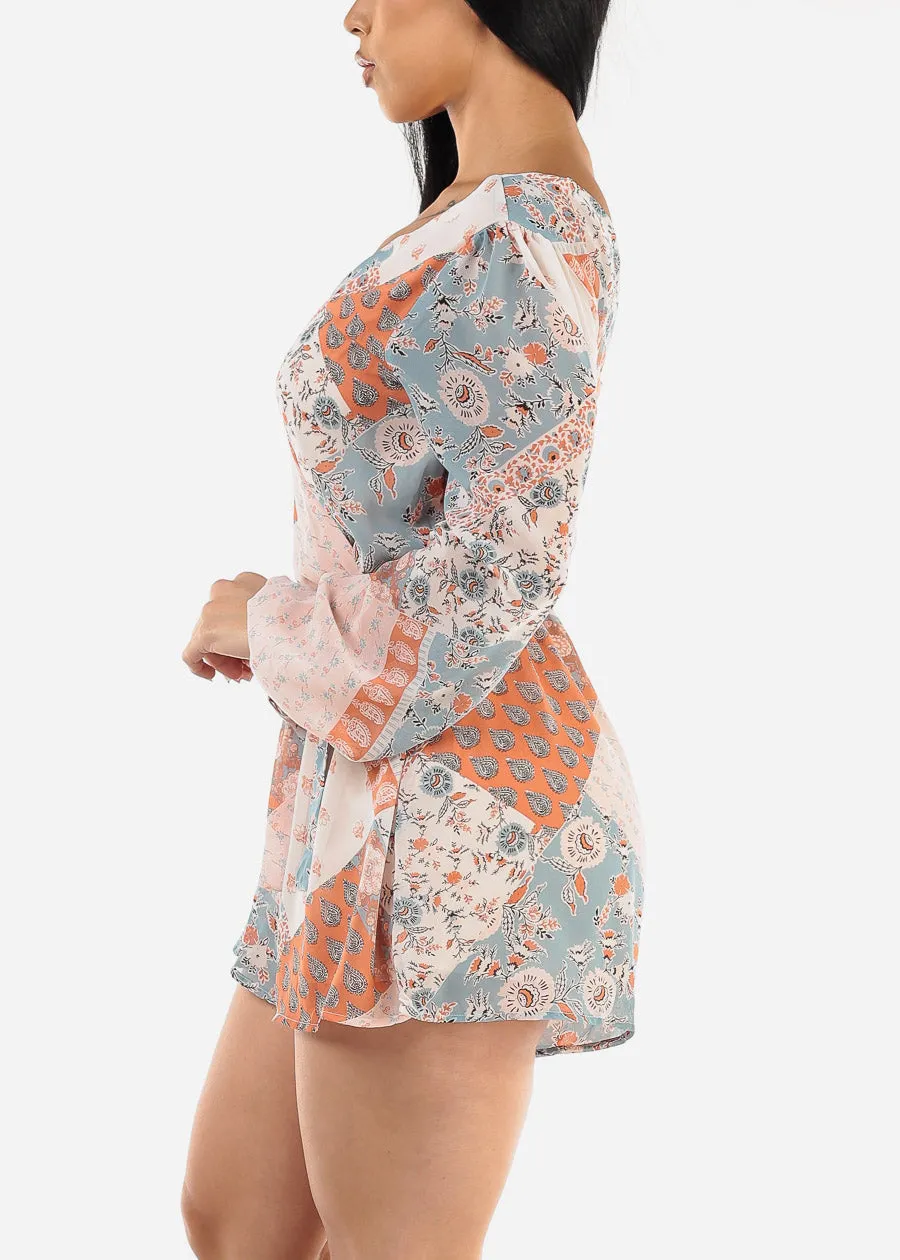 Long Sleeve Surplice Printed Romper Rust sold by Moda product image thumbnail 3